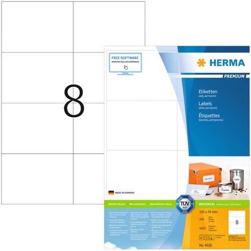 Etiquette HERMA Premium 4626 105x74mm blanc 1600 pièces 200 Vel