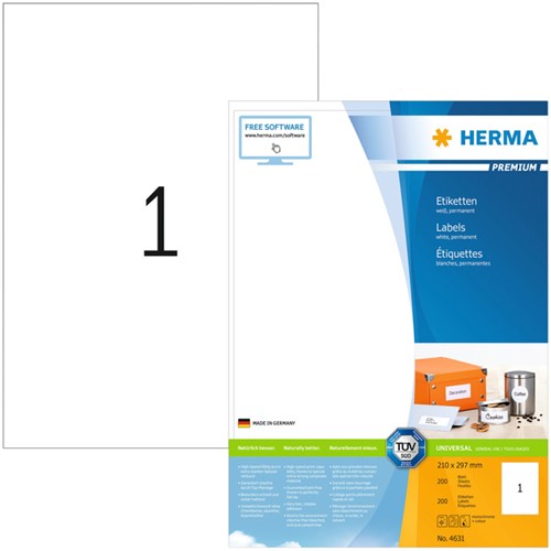 Etiket HERMA 4631 210x297mm A4 prem wit 200stuks 200 Vel