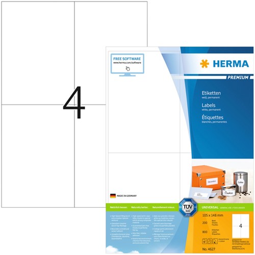 Etiket HERMA 4627 105x148mm A6 prem wit 800stuks 200 Vel