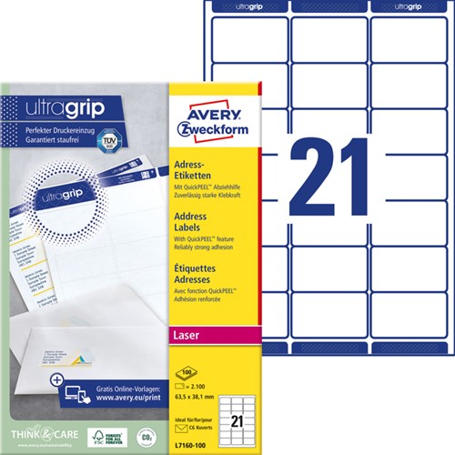 Etiquette Avery L7160-100 63,5x38,1mm blanc 2100 pièces 100 Vel-2