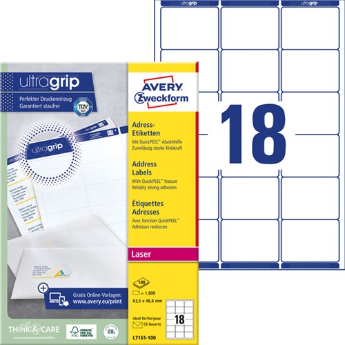 Etiquette Avery L7161-100 63,5x46,6mm blanc 1800 pièces 100 Vel-2