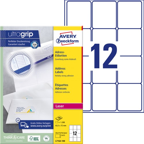 Etiquette Avery L7164-100 63,5x72mm blanc 1200 pièces 100 Vel-2