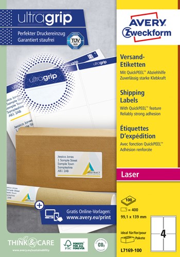 Etiket Avery L7169-100 99.1x139mm 400stuks wit 100 Vel