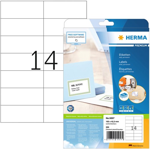Etiket HERMA 5057 105x42.3mm premium wit 350stuks 25 Vel