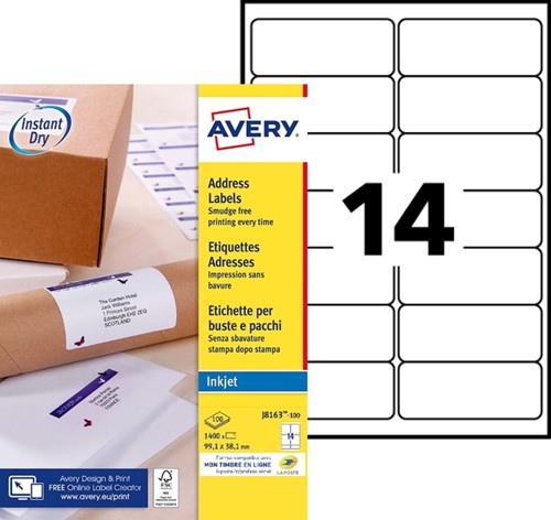 Etiket Avery J8163-100 99.1x38.1mm wit 1400st 100 Vel-2