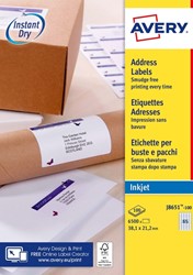 Etiket Avery J8651-100 38.1x21.2mm wit 6500st 100 Vel