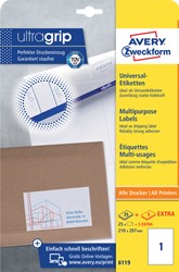 Etiket Avery 6119 210x297mm A4 wit 25st 25 Vel