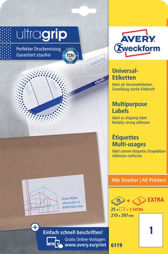 Etiket AZ 6119 210x297mm A4 wit 25stuks 25 Vel