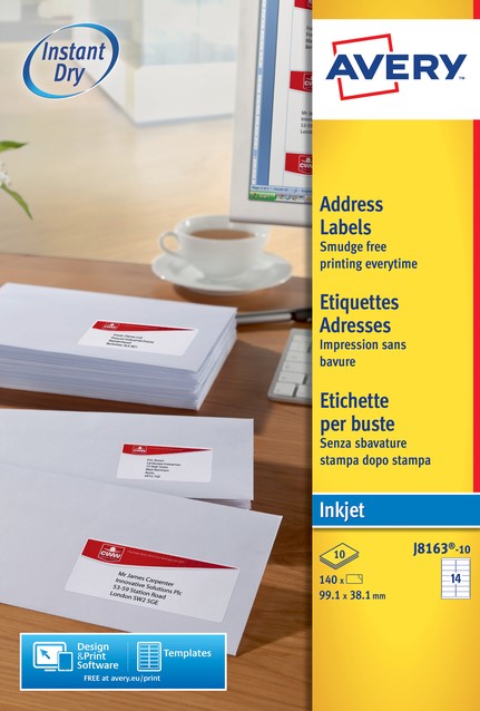 Avery Étiquettes Adresse Autocollantes Blanches 350 Pièces 99,1 X 38,1 Mm - Jet D'Encre