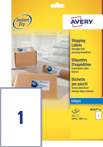 Etiket Avery J8167-10 199.6x289.1mm wit 10stuks 10 Vel