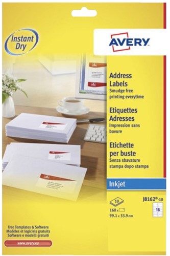 Etiket Avery J8162-10 99.1x33.9mm wit 160stuks 10 Vel