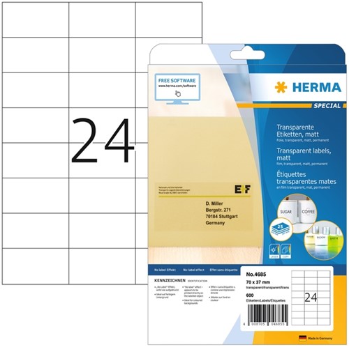 Etiket HERMA 4685 70x37mm transparant 600stuks 25 Vel