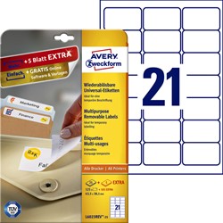 Etiquette Avery L6023REV-25 63,5x38,1mm amovible blanc 525 pcs 25 Vel