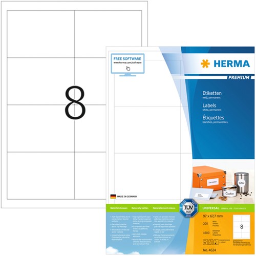 Etiket HERMA 4624 97x67.7mm premium wit 1600stuks 200 Vel