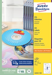 Etiquette CD Avery Zweckform L6043-100 blanc 200 pièces 100 Vel