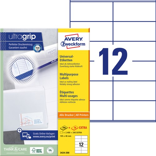 Etiquette Avery 3424-200 105x48mm blanc 2400 pièces 200 Vel-2
