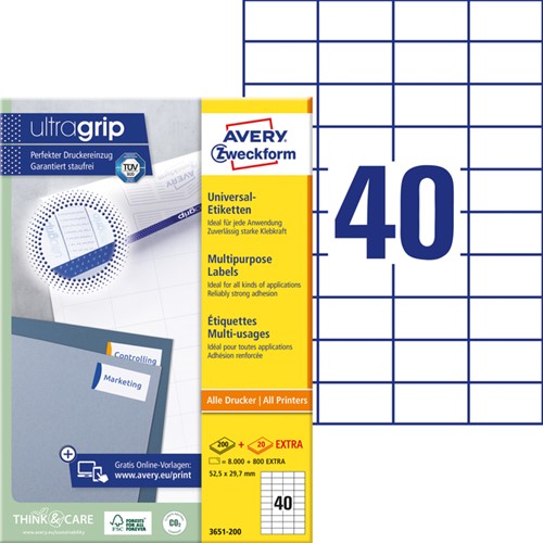 Etiket Avery 3651 52.5x29.7mm wit 8000st 200 Vel-2