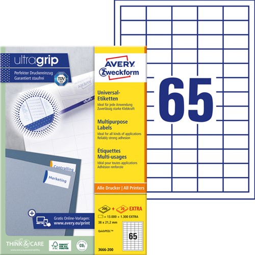 Etiquette Avery 3666-200 38x21,2mm blanc 13000 pièces 200 Vel-2