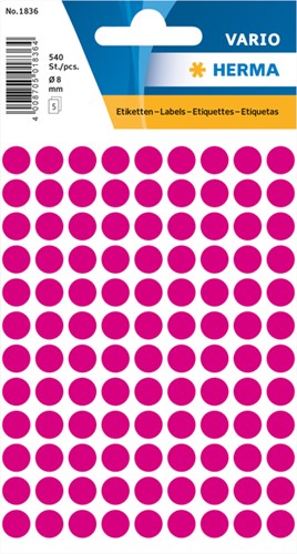 Etiket HERMA 1836 rond 8mm roze 540stuks 5 Vel