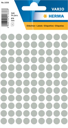 Etiket HERMA 1838 rond 8mm grijs 540stuks 5 Vel