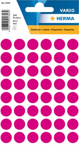 Etiket HERMA 1856 rond 13mm roze 240stuks 5 Vel