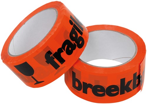 Waarschuwingstape IEZZY breekbaar 50mmx66m or/zw 1 Rol