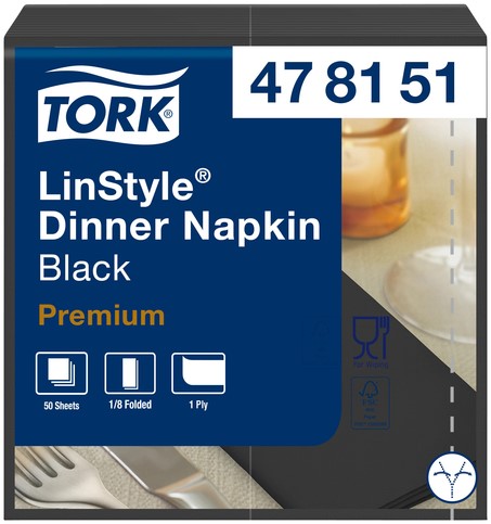 Serviette Tork LinStyle Premium 478145 Pli 1/8 1 ép 390x390mm noir 50 pièces 50 Vel