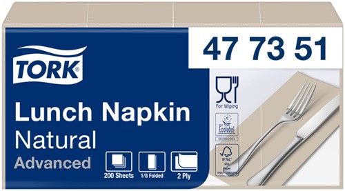 Serviette Tork Advanced 477351 2 épaisseurs pli 1/8 328x325mm naturel 200 pièces 200 Vel