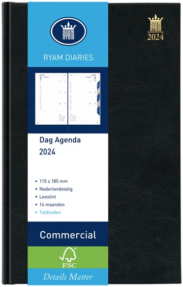 Agenda 2024 Ryam Commercial Mundior 1 jour/1 page noir 1 Stuk bij Bonnet  Office Supplies