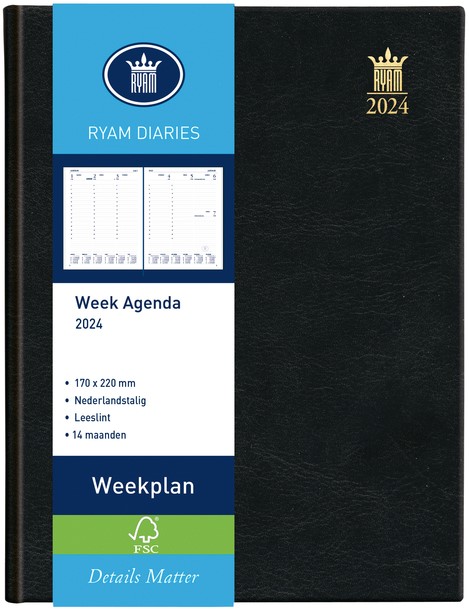 Agenda 2024 Ryam Weekplan Mundior 7 jours/2 pages noir