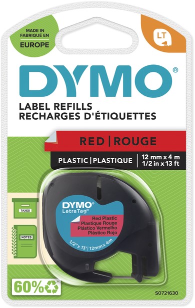 Ruban De Recharge Pour Étiqueteuse Dymo LetraTag - Plastique 12mm X 4m - Noir Sur Blanc