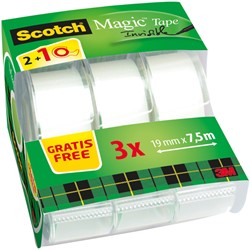 Ruban Scotch Magic 810 19mmx7,5m invisible 2+1 gratuit + dérouleur 3 Stuk