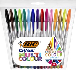 Stylo bille BIC Cristal Multicolour étui 15 stylos 15 Etui