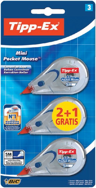 Correcteur Tipp-Ex Mini Pocket Mouse 5mmx6m blister 2+1 gratuit 3