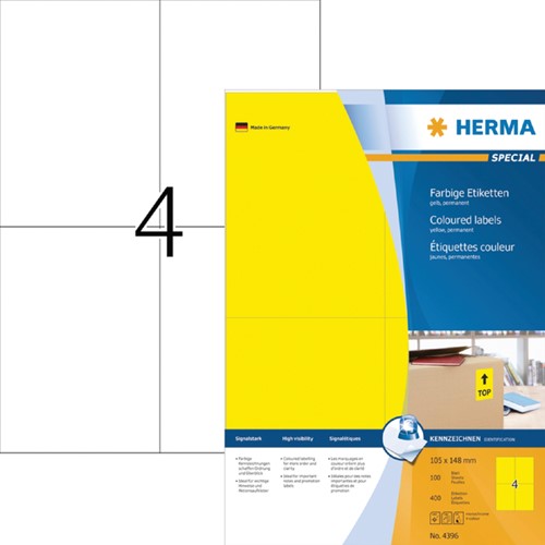 Etiket HERMA 4396 105x148mm A6 geel 400stuks 100 Vel