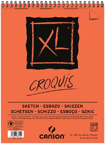 Schetsblok Canson XL Croquuis A3 90gr 120 vel spir 120 Vel