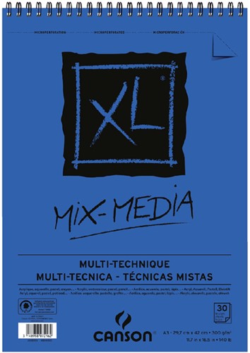 Aquarelblok Canson XL Mix Media A3 300gr spir 30v 30 Vel