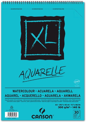 Aquarelblok Canson XL A3 30v 300gr spiraal 30 Vel