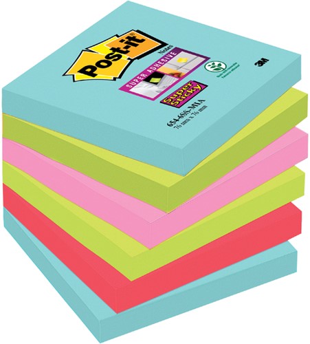Memoblok Post-it 654 Super Sticky 76x76mm Cosmic 6 Stuk