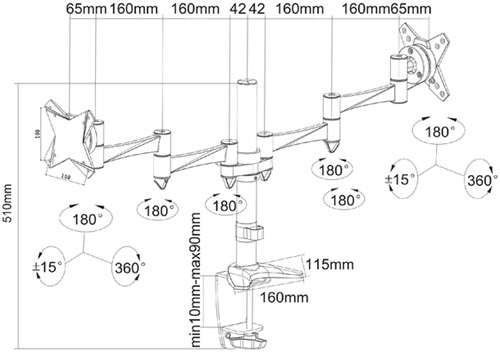 Monitorarm Neomounts D1330D 2x 10 27 inch klem zi 1 Stuk-2