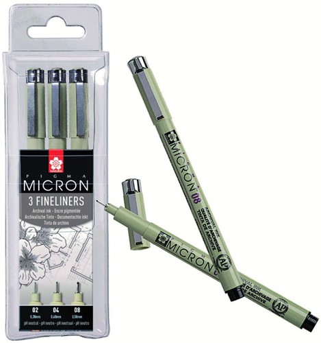 Fineliner Sakura Pigma Micron blister 3 pièces noir 3 Stuk-2
