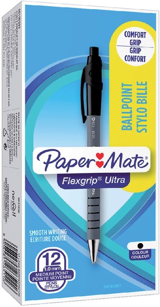 Stylo bille Papermate Flexgrip Ultra - rétractable - pointe moyenne - noir
