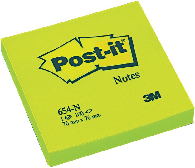 Bloc-mémos Post-it 654-NGR 76x76 néon vert 100 Vel bij Bonnet Office  Supplies