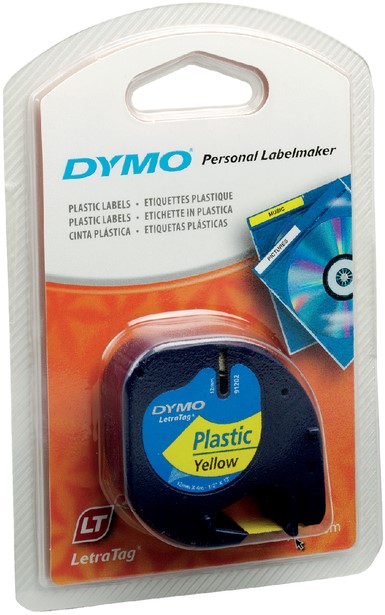 Ruban Dymo Letratag 91202 12mm plastique noir sur jaune 1 Stuk bij Bonnet  Office Supplies